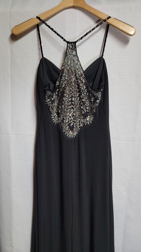 Abito da sera vintage cache con perline nero LBD taglia 2 Hollywood glamour - Foto 19 di 23
