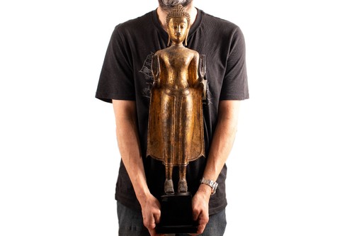 Antiker, stehender Buddha, vergoldete Bronze, Thailand, Ayutthaya -Per., 17. Jh. - Bild 13 von 13