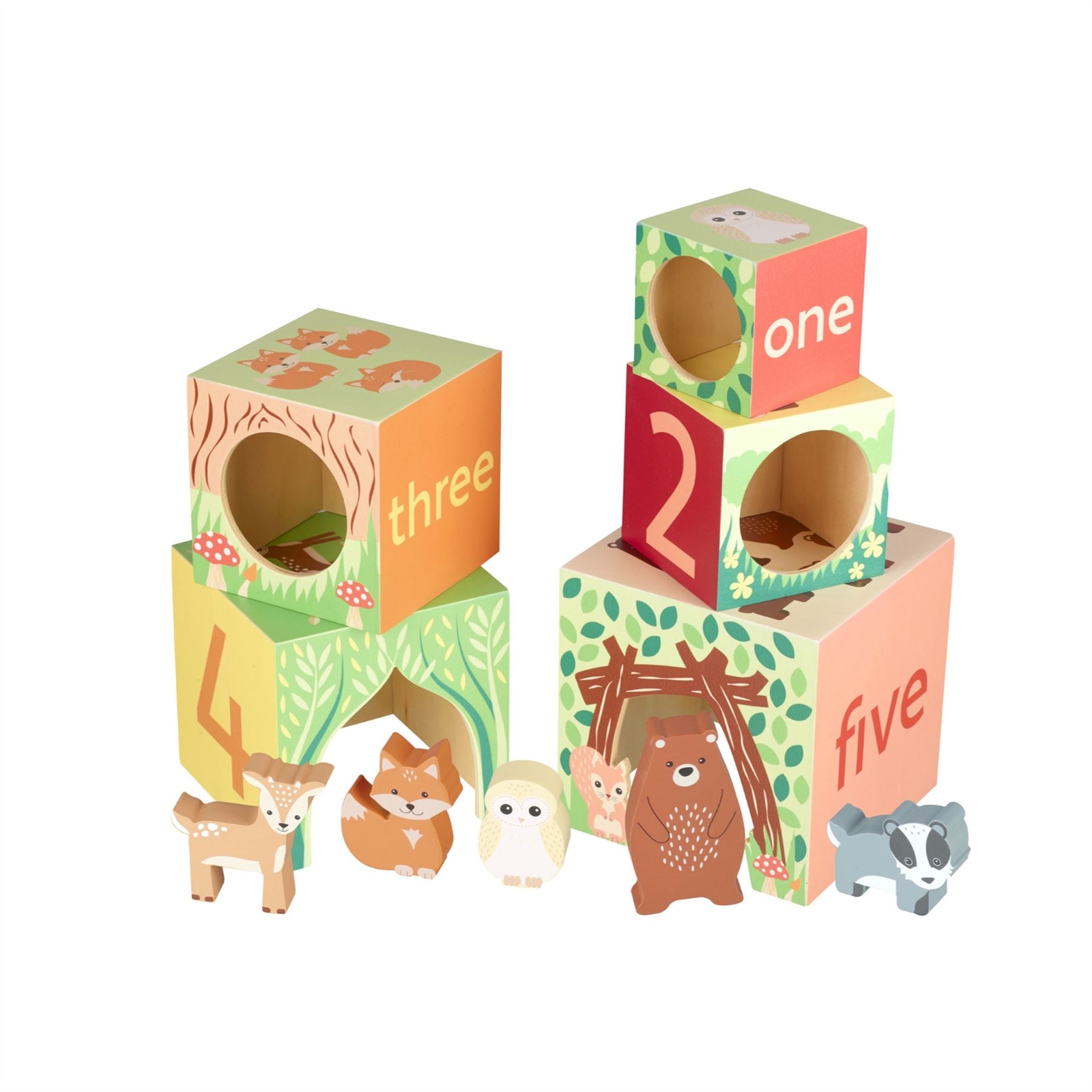 Stacking Cubes Orange Tree Toys Woodland Animal Stacking And Balancing Cubes