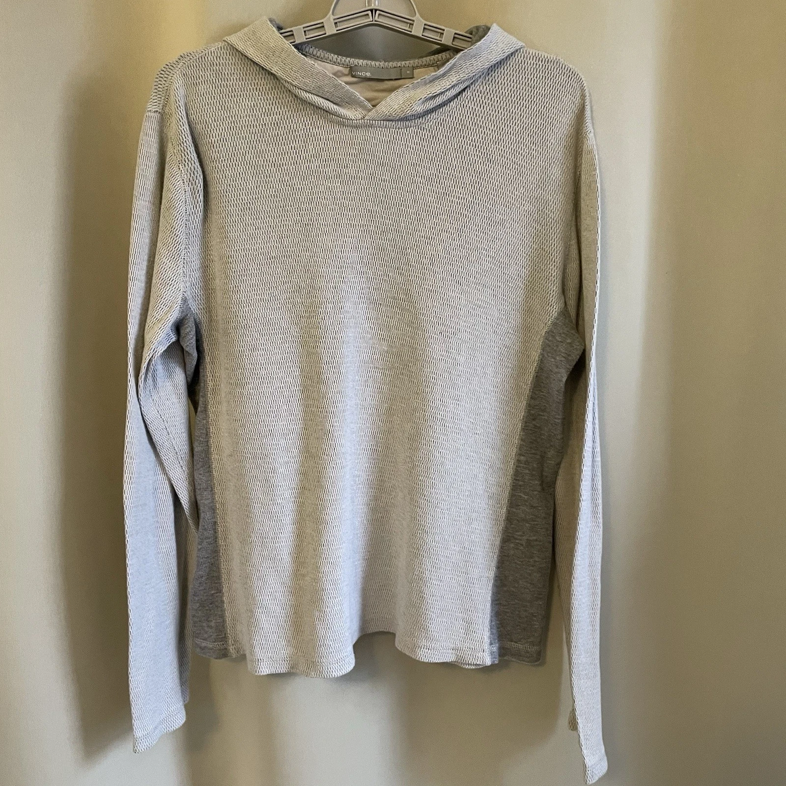 Vince. Women’s M Waffle Knit Thermal Hoodie Gray Colorblock Lightweight Pullover