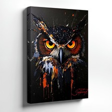 Wall Art Colorful Owl Painting Print Abstract Bird Canvas Decor Orange Eyes