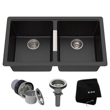 Kraus KGU-434 Quarza 32-1/2" Double Basin Undermount Granite - Black
