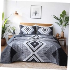 Boho Quilt Set Size, Aztec Texture Coverlet Bedspread Bohemian Bed King Black