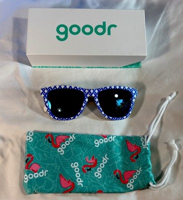 Goodr New Polarized Sunglasses Limited Edition blue/white crisscross pattern 