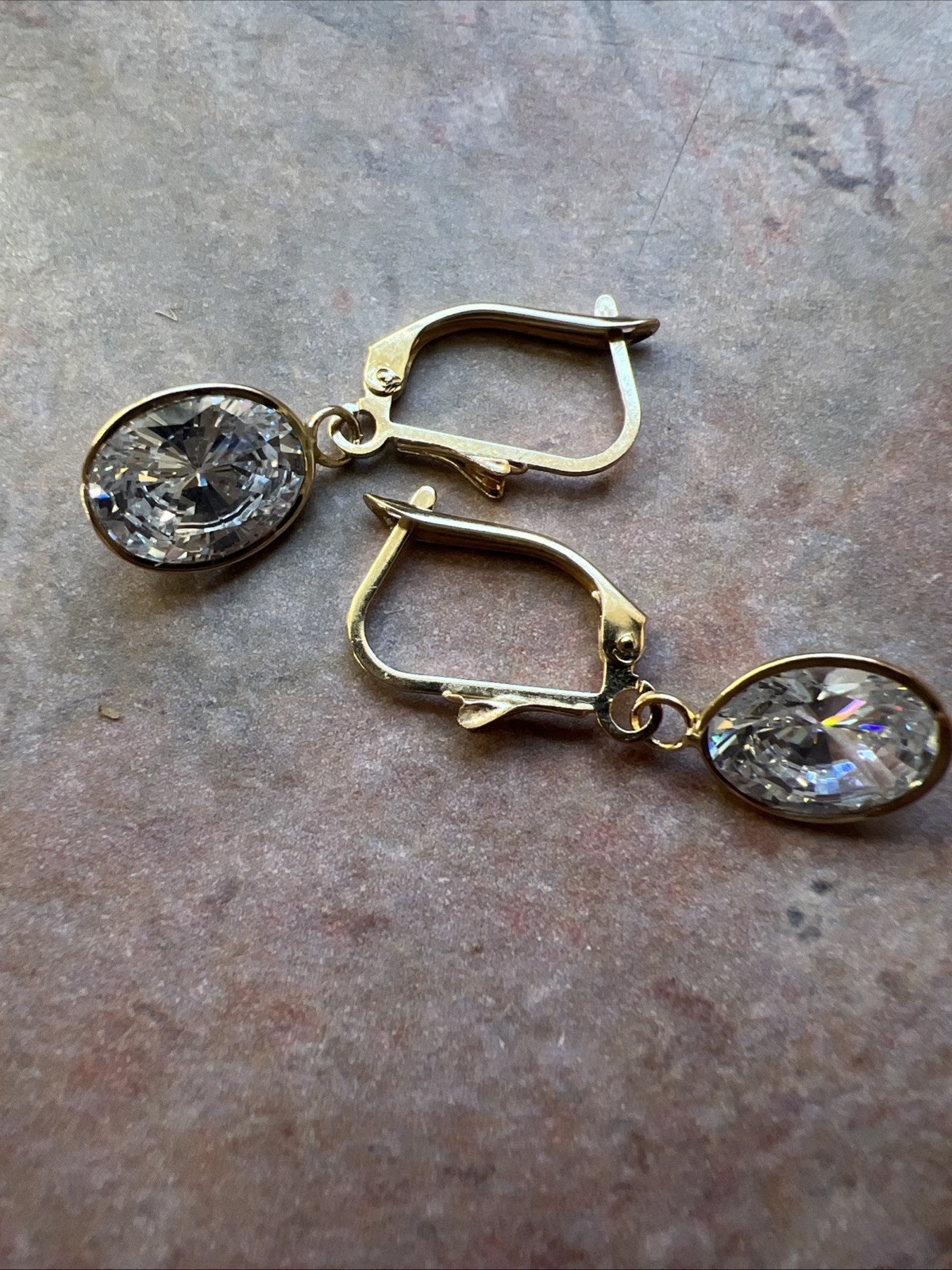 14K Solid Gold Earrings CZ Dangles Leverback Pier… - image 7