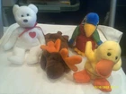 Vtg. Ty Beanie Babies-Quackers, Jabber, Chocolate & Valentino-TUSH tags-LOT A
