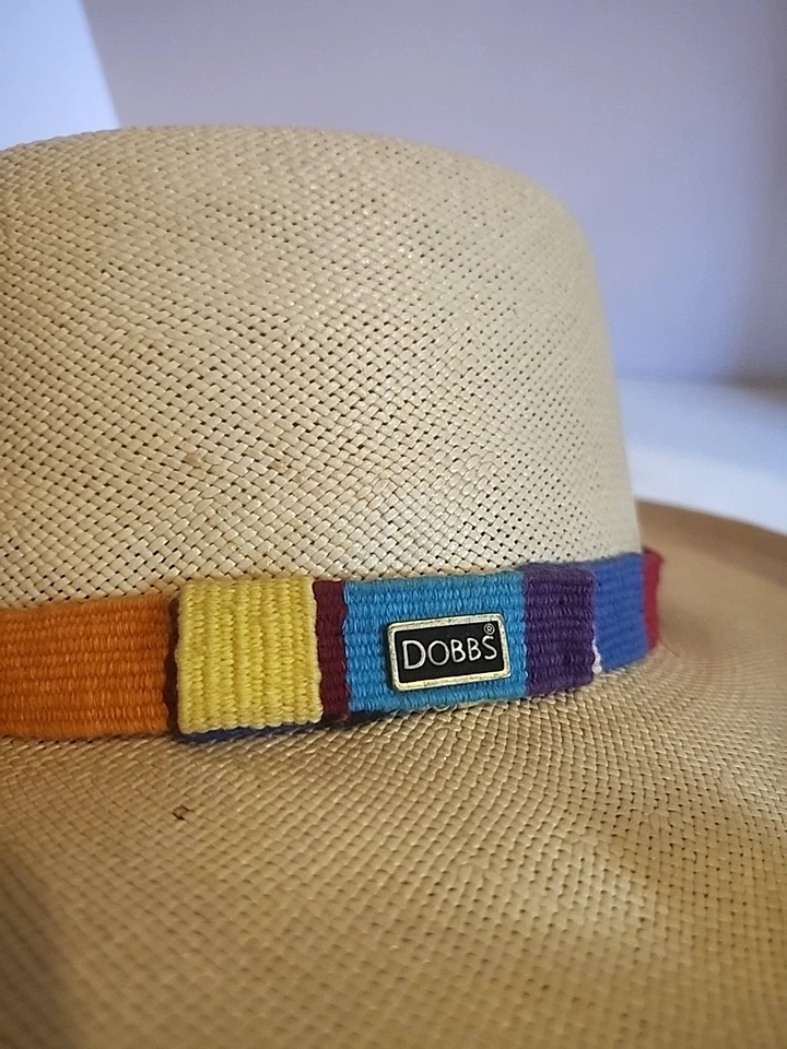 Sombrero DOBBS Quinta Avenida Nueva York Genuino Shantung Paja Panamá Banda Colorida Foto 2 de 4