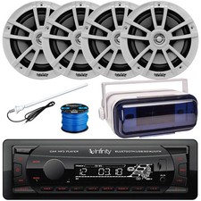 Infinity FM Radio Receiver, 4x 6.5" 225W Speakers w/Wire, White Cover, Antenna