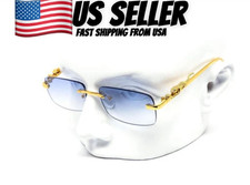 Mens Sunglasses Hip Hop Quavo Migos Rimless SQUARE Frame Clear Lens Gold Shades