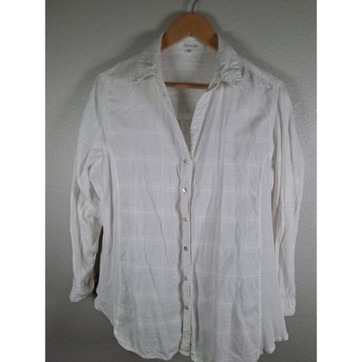 Eden & Olivia White Cotton Mixed Texture Button Down Shirt Plus Size 1X