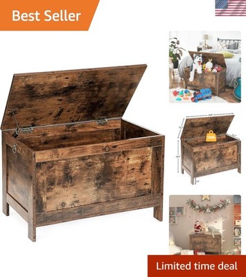 Rustic Brown Wooden Toy Chest with Safety Hinges & Multipurpose Use   29.9x15...