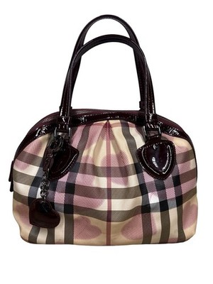 Burberry Nova Check Heart Half Moon Shoulder Bag Bordeaux Beige Multicolor  READ