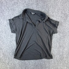 Banana Republic Shirt Womens M Black Johnny Collar Cuffed Sleeve High Low Hem