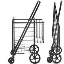 Folding Cart with Double Baskets 110lb 360  Wheels