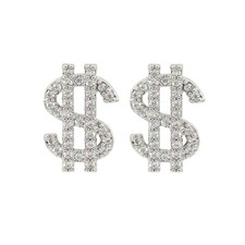 Crystal Dollar Sign Stud Earrings, Glittering Rhinestone Money Sign Ear Studs fo