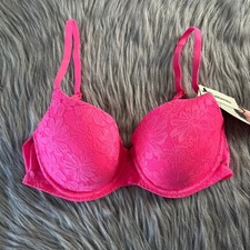 No Boundaries Push Up Bra Women Size 32D Pink Floral Lace Underwire Natural Lift