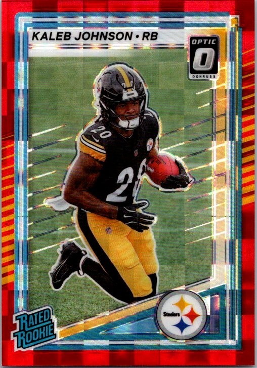 2025 Kaleb Johnson Donruss Optic Preview Red Pandora SP Rated Rookie SP