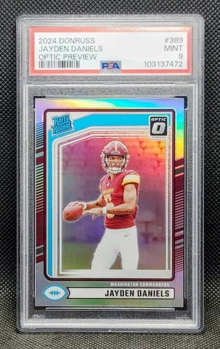 2024 Panini Donruss - Rated Rookie Jayden Daniels #389 Optic Preview Holo PSA 9