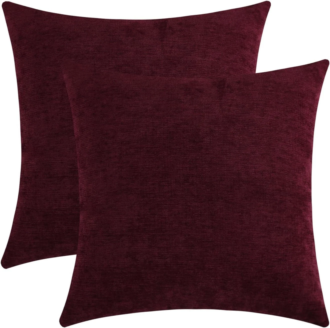 Burgundy Red Chenille Decorative Couch Throw Pillow Covers, Soft Cushion Cases f