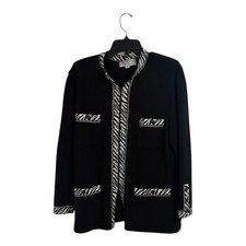 Stunning St John Evening by Marie Gray Size 12 Black Embellished Knit Zip Jacket