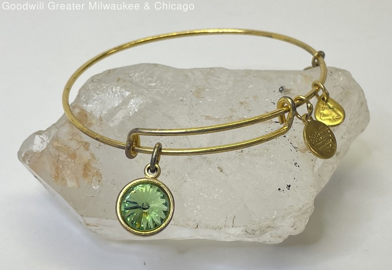 Alex & Ani Gold Tone Green Crystal Charm Bracelet 10g