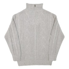Mens Grey Chunky Knit Zip Neck Patterned Acrylic Blend Jumper L Casual Warm