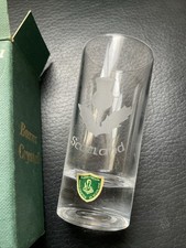 VINTAGE BURNS CRYTAL THE DELUXE DRAM GLASS WITH THISTLE SCOTLAND. 3 1/2 Inches