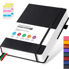 Hardcover Lined Notebook Journal for Writing, 320 Pages Leather A5, 2.Black
