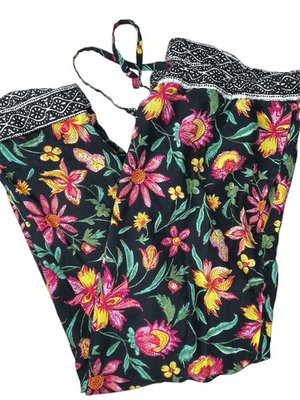 #ad Sundance Pull On Leia Pants Wmns M Floral 100% Cotton Stretch Waist Boho Hippie $25.00
