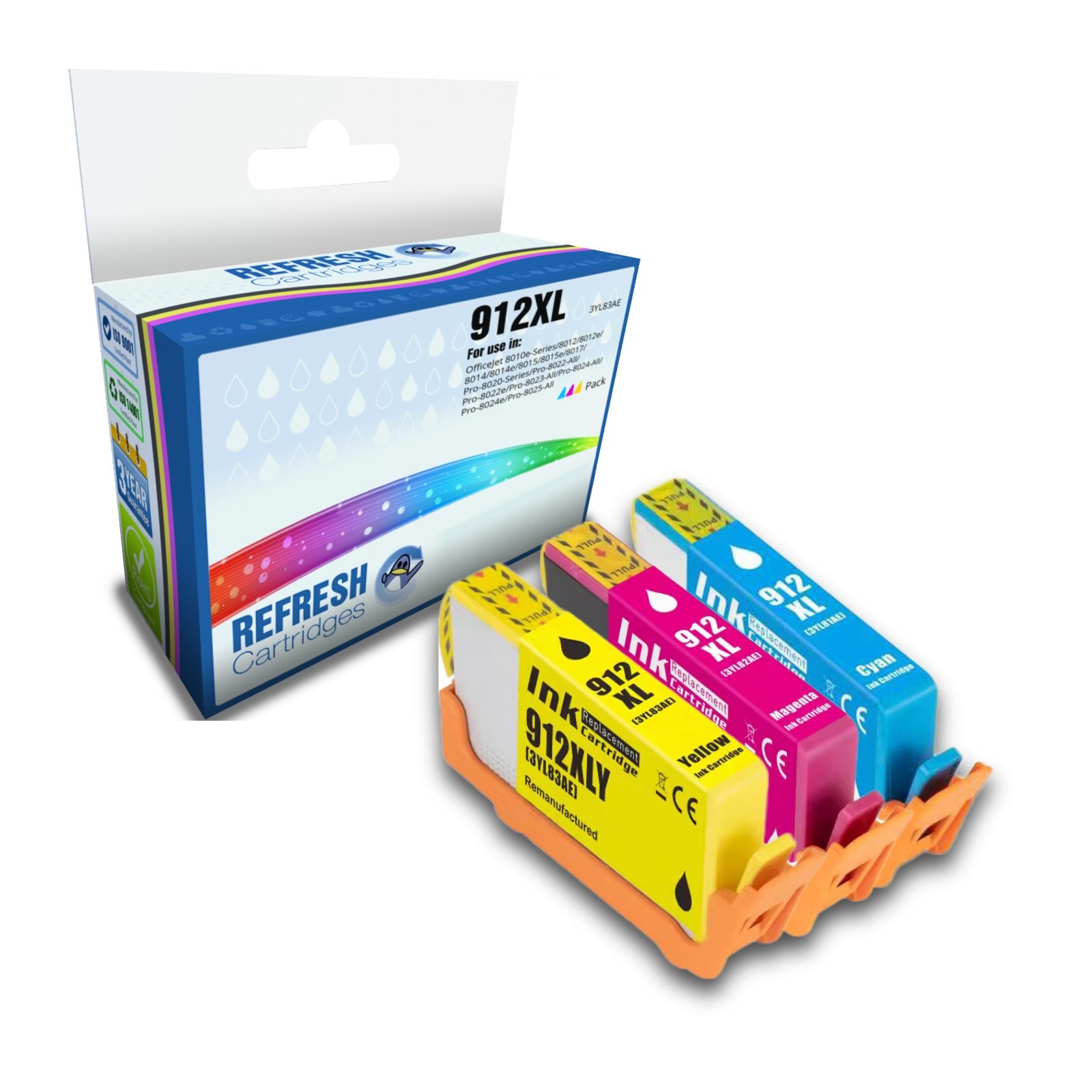 Refresh Cartridges Colour Value Pack 3x 912XL Ink Compatible With HP Printers