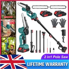 2 IN 1 Pole Chainsaw Cordless Long Reach Cutter Pruner Saw 2 Batteries & Charger