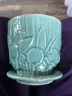 McCoy Sand Dollar  Green 4" Planter w/attached Saucer 1940's-1950's Chip HTF