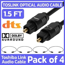 4 Pack TOSLink Fiber Optic Cable 1.5FT Optical Digital Audio Cord TV Sound Bar
