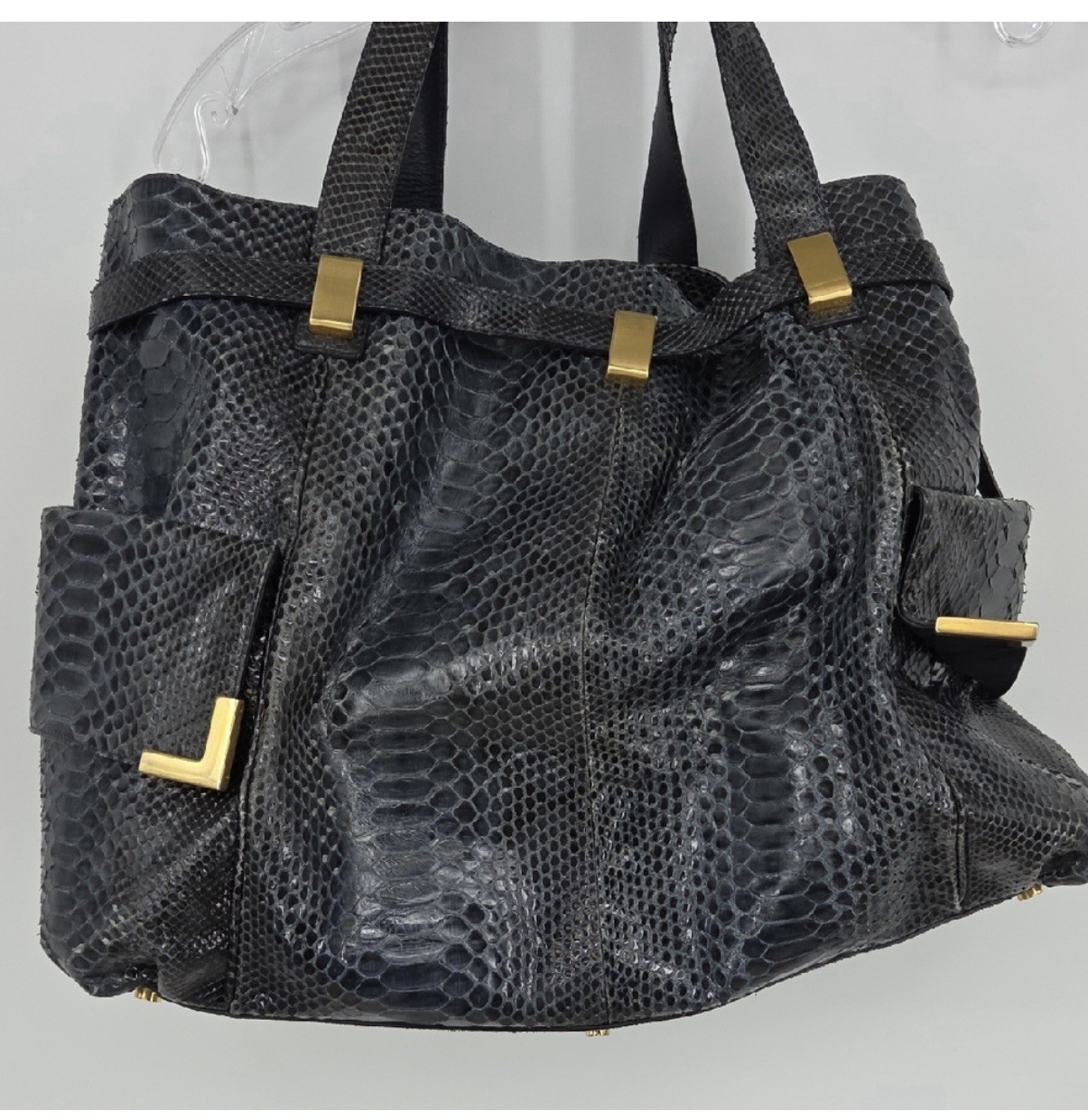 Vtg Michael Kors Genuine Python Large Satchel Nav… - image 8