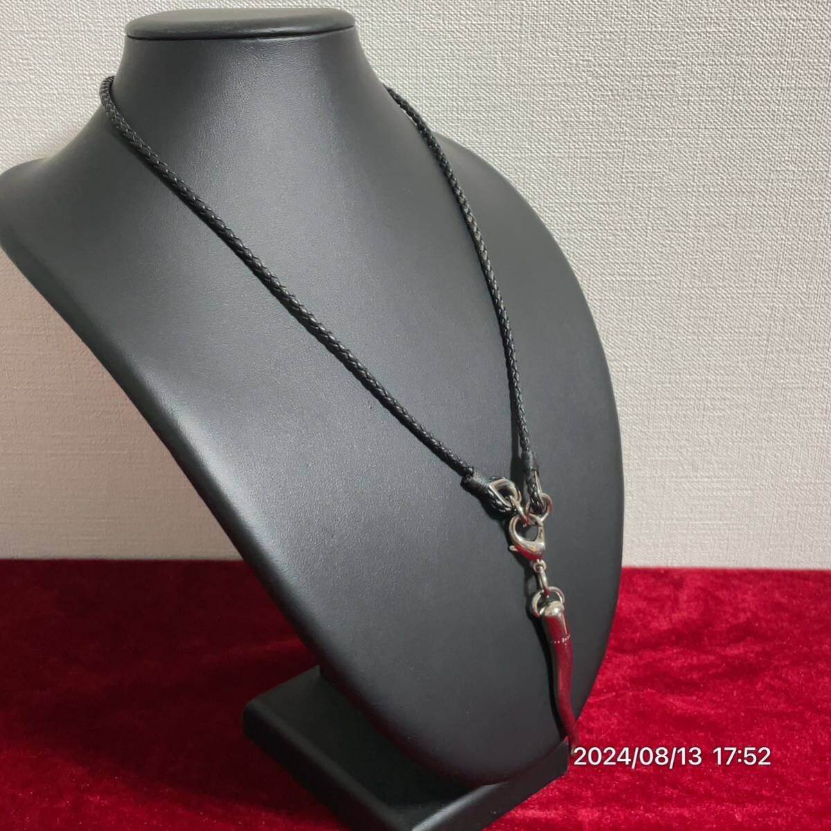 D&G Dolce & Gabbana Corno Silver Color Leather Necklace From Japan