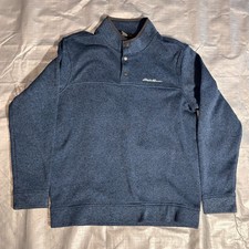 Eddie Bauer Sweater Mens L Large Blue Radiator Fleece Snap Mock Neck Outdoor