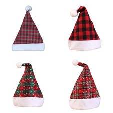 Adults Christmas Plaid Hat Snowflake Plush Ball Santa Hat Funny Christmas Cap