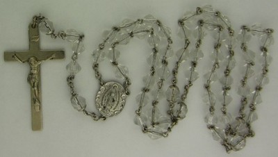 Vintage Rosary Clear Beads Religious Holy Catholic Jesus Crucifixion Cross Mary