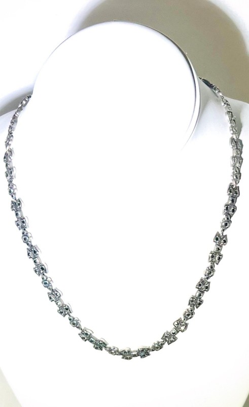 Vintage Sterling Silver Marcasite Fleur de Lis Link Necklace 36g Art Deco 16"