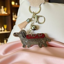 Fashion Jewelry Sparkling Dachshund Keychain with Red and Brown Sparkle