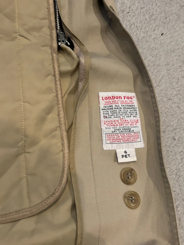 Vintage London Fog Trench Coat Womens 6P Petites Beige Removable Liner Classic - Image 3 of 4