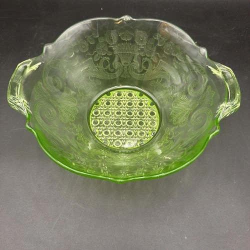 Lancaster Glass Vaseline Depression Serving Bowl, Green