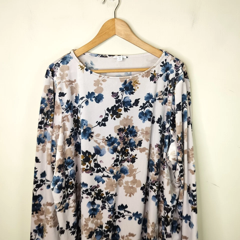 Túnica Top de Terciopelo Floral Pure J Jill 3X con Bolsillos Manga Larga Plus Cómoda Foto 2 de 4
