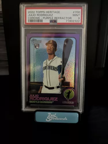 2022 Heritage High #700 Julio Rodriguez Hot Box Purple Chrome Refractor RC PSA 9