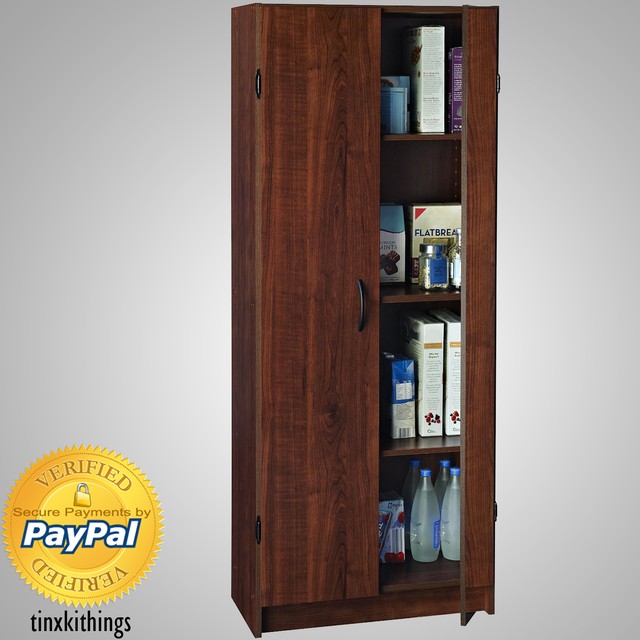 Wooden Tall Pantry Cabinet Storage Organizer Kitchen Bath Utility