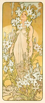 The Flowers Lily 1898 Alphonse Mucha Art Nouveau Giclee Canvas Print 14x32
