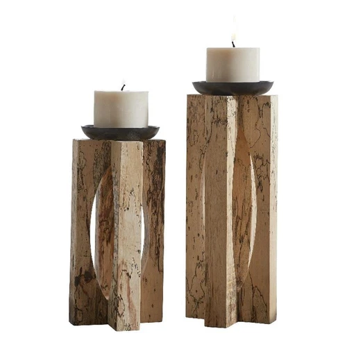 Uttermost Ilva Transitional Wood Sculptural Candleholders in Natural (Set of 2) - Picture 1 of 3
