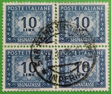 H150- ITALIA - ITALY 1955 SEGNATASSE LIRE 10 IN QUARTINA USATO
