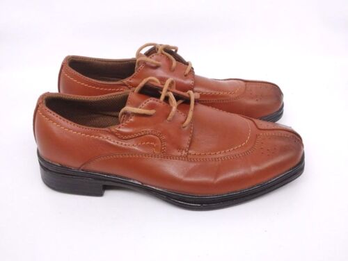 Boys Brown Lace Up Almond Toe Comfort Oxford Dress Shoes Size 3M - Picture 1 of 9