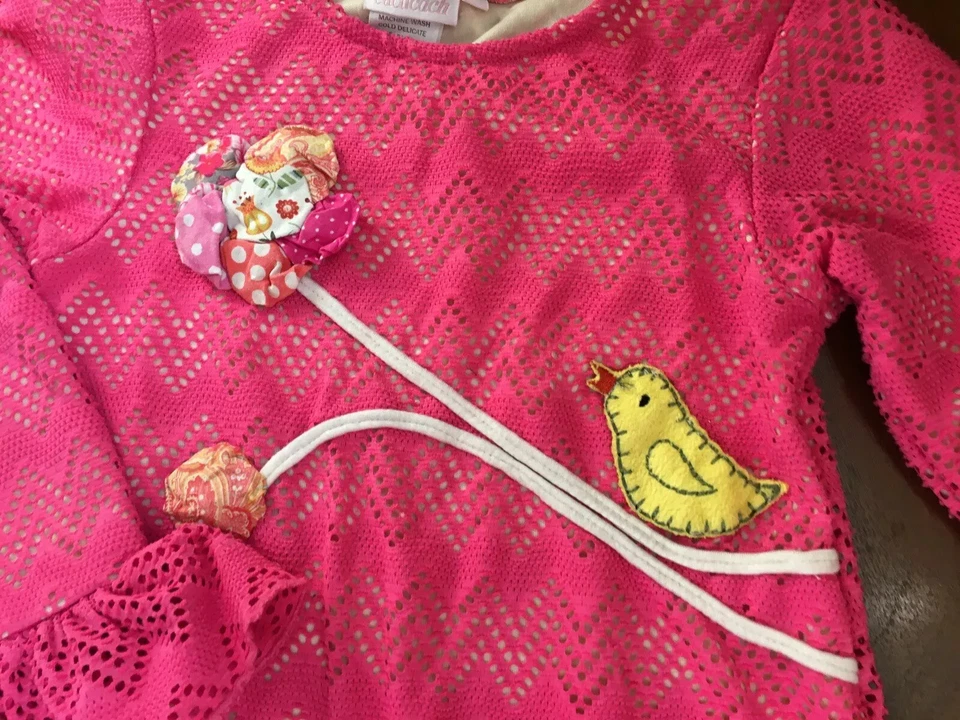 Vestido feminino Cach tamanho 6 rendado rosa pássaro flor aplique designer - Imagem 3 de 4